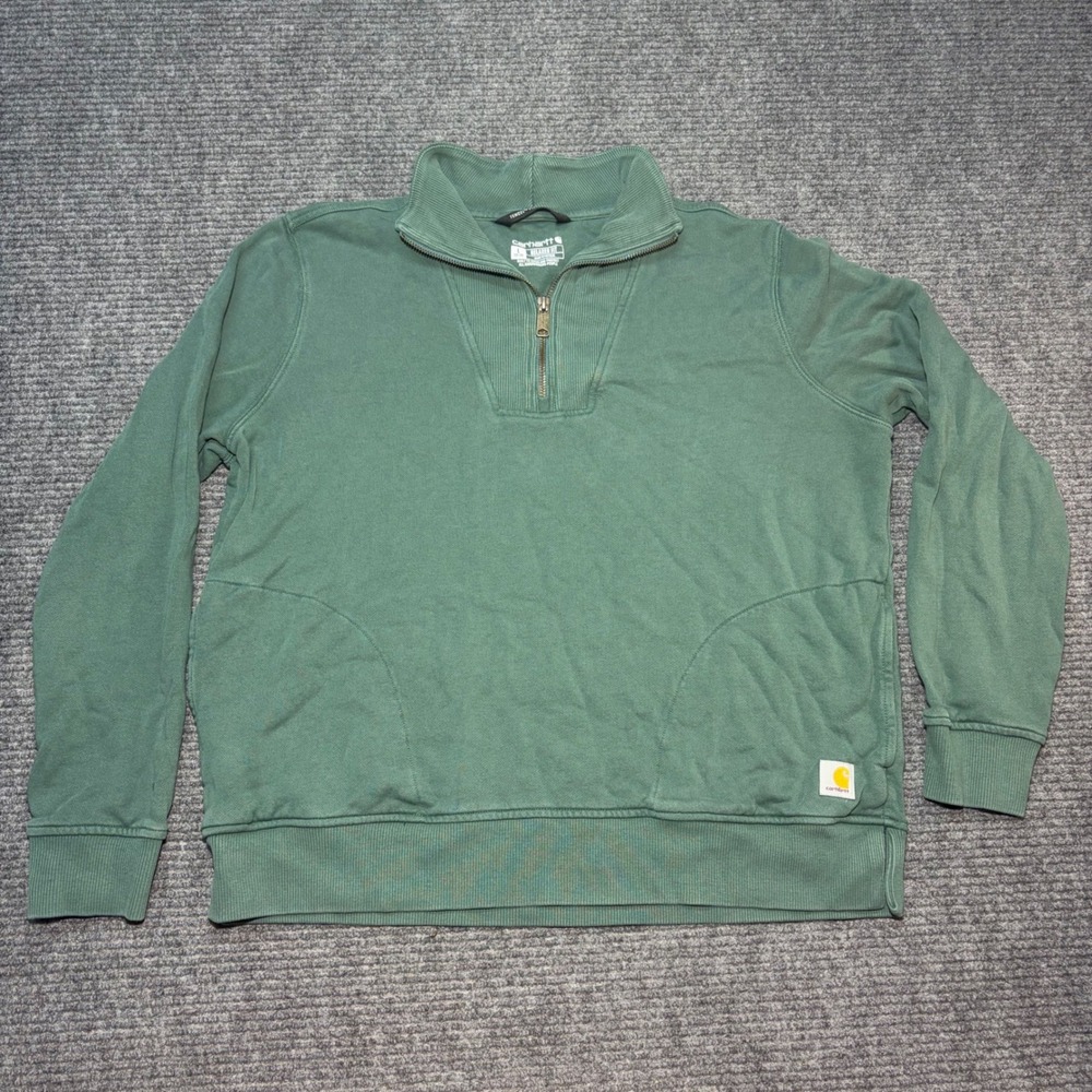 Carhartt Womens Tencel Fiber Series Quarter Zip Sweatshirt Green L TS6451-W